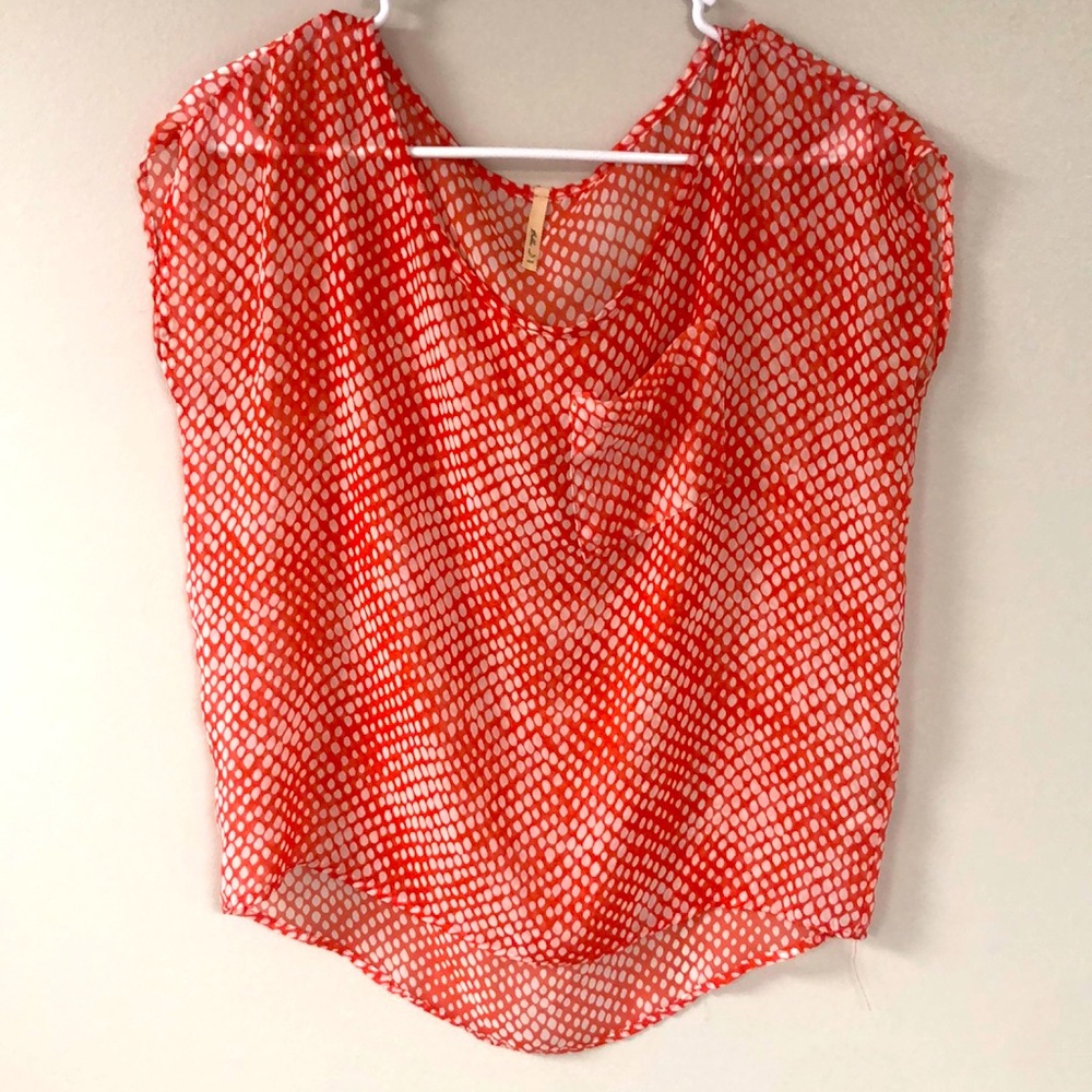 Coral top, polka dot shirt